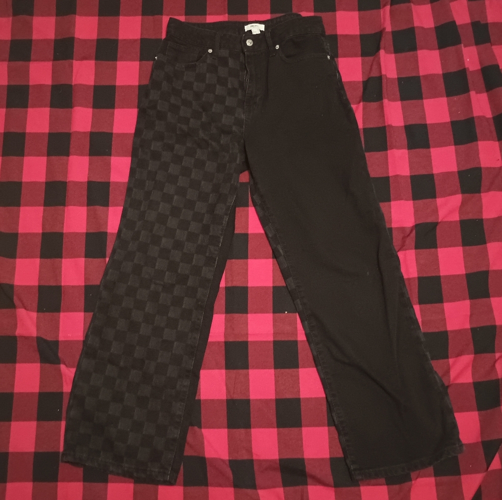 Black and gray checkered jeans